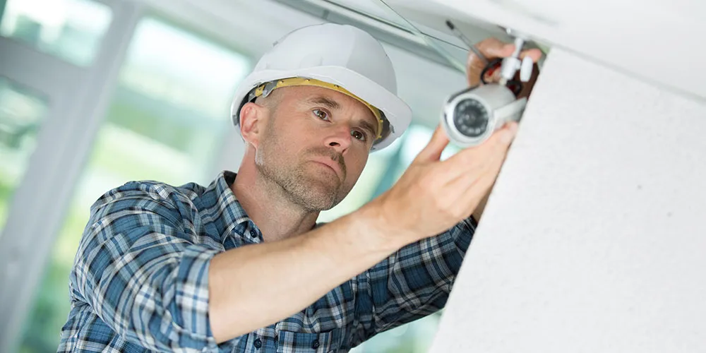 cctv-maintenance Engineer fitting a CCTV Camera